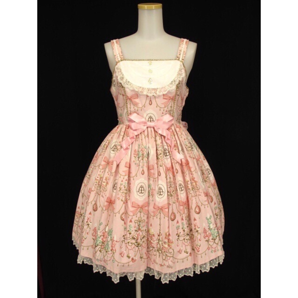 EUC Japanese lolita brand Angelic Pretty JSK in pink with chandelier print